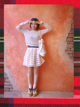 「ボーダースカート」｜「アイテム（ハンチング/ベレー帽）」を使った、chihiroさん（レディース・157cm）の秋コーディネート