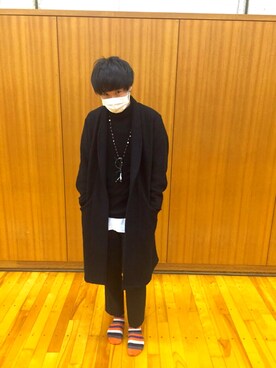「黒タートルネック」｜「アイテム（その他アウター）」を使った、shotaさん（メンズ・177cm）の冬コーディネート