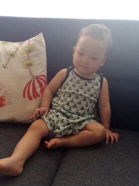 「アイテム（ママ＆ベビー、グリーン系）」を使った、Ryoさん（キッズ・70cm）の秋コーディネート