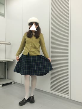 「クルーネック」｜「アイテム（ハンチング/ベレー帽）」を使った、おさん（レディース・153cm）の秋コーディネート