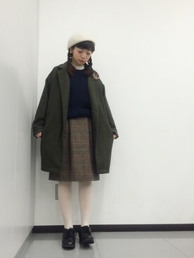 「白タイツ」｜「アイテム（チェスターコート）」を使った、おさん（レディース・153cm）の冬コーディネート