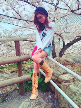 「OZOC（オゾック）のアイテム（デニムスカート）」を使った、GUstaff👠rika💞さん（レディース・157cm）の春コーディネート