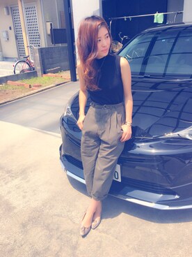 「GU（ジーユー）のアイテム（ニット/セーター、ブラック系）」を使った、GUstaff👠rika💞さん（レディース・157cm）の春コーディネート