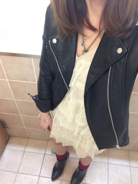 「ライタースジャケット」｜「アイテム（アクセサリー）」を使った、あやちぇるさん（レディース・158cm）の春コーディネート