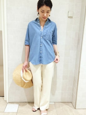 「アイテム（パンツ、イエロー系）」を使った、norikoさん（レディース・165cm）の春コーディネート