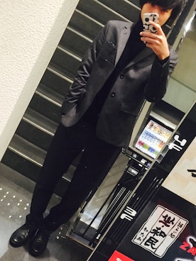 「黒タートルネック」｜「アイテム（セットアップ）」を使った、Takato さん（メンズ・178cm）の冬コーディネート
