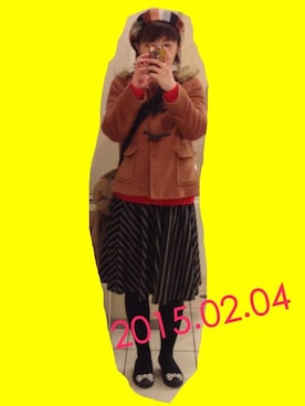 「アイテム（ダッフルコート、オレンジ系）」を使った、てるるんさん（レディース・157cm）の冬コーディネート
