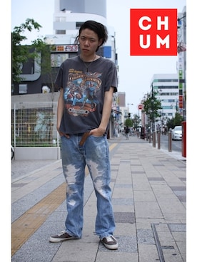 「Harley-Davidson（ハーレーダビッドソン）のアイテム」を使った、chum-masayaさん（メンズ・178cm）の春コーディネート