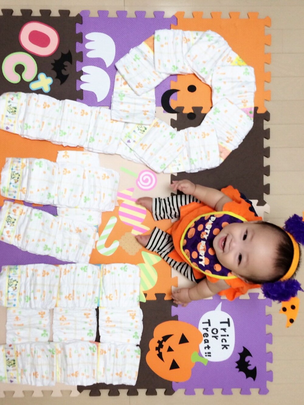 「baby」｜「ハロウィンのアイテム（カチューシャ、オレンジ系）」を使った、rimanaさん（キッズ・70cm）の秋コーディネートの1枚目の写真