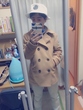 「GU（ジーユー）のアイテム（その他パンツ、ブルー系）」を使った、ゆうゆさん（メンズ・165cm）の冬コーディネート