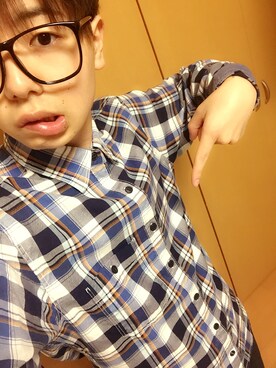 「Right-on（ライトオン）のアイテム（シャツ/ブラウス、ブルー系）」を使った、ゆうゆさん（メンズ・165cm）の冬コーディネート