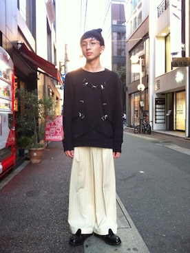 「古着のアイテム（スウェット、ブラック系）」を使った、境  啓汰さん（メンズ・175cm）の夏コーディネート