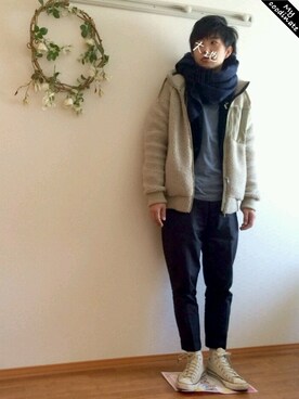 「LOUNGE LIZARD（ラウンジリザード）のアイテム（その他アウター）」を使った、でーち。さん（メンズ・180cm）の冬コーディネート
