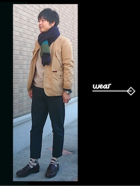 「クロップドパンツ」｜でーち。さん（メンズ・180cm）の冬コーディネート