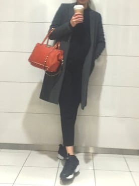 「アイテム（トートバッグ、オレンジ系）」を使った、y.hさん（レディース・170cm）の冬コーディネート