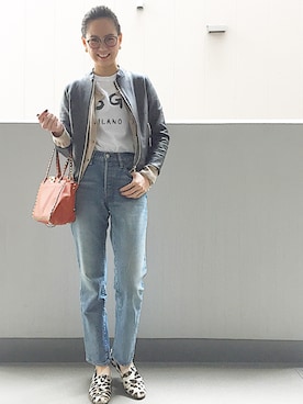 「アイテム（トートバッグ、オレンジ系）」を使った、y.hさん（レディース・170cm）の春コーディネート