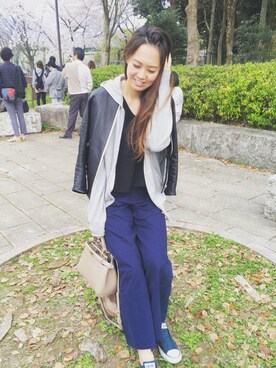 「花見」｜「アイテム（チノパンツ）」を使った、y.hさん（レディース・170cm）の春コーディネート