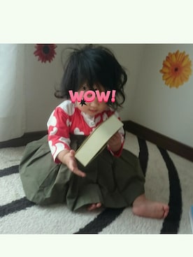 「agnes b.（アニエスベー）のJS84 L CARDIGAN（カーディガン/ボレロ、レッド系）」を使った、Yuuuさん（キッズ・100cm）の秋コーディネート