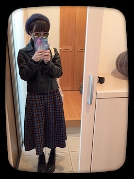 「セットアップ風」｜「アイテム（ライダースジャケット）」を使った、hoyanさん（レディース・151cm）の冬コーディネート