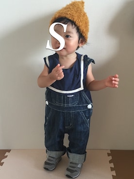 「もけもけ」｜「アイテム（オールインワン・サロペット）」を使った、Shi-さん（キッズ・70cm）の秋コーディネート