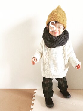 「もけもけ」｜「アイテム（ダッフルコート）」を使った、Shi-さん（キッズ・70cm）の秋コーディネート