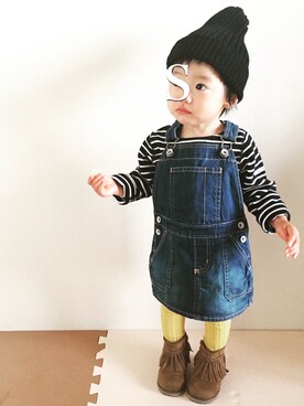 「フリンジ」｜「アイテム（オールインワン・サロペット）」を使った、Shi-さん（キッズ・70cm）の秋コーディネート