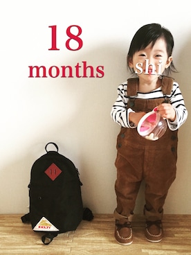 「アイテム（サロペット/オーバーオール、イエロー系）」を使った、Shi-さん（キッズ・70cm）の冬コーディネート