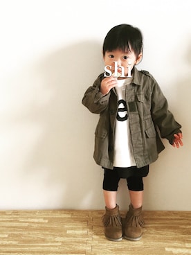 「Lee（リー）のアイテム（スウェット）」を使った、Shi-さん（キッズ・70cm）の冬コーディネート