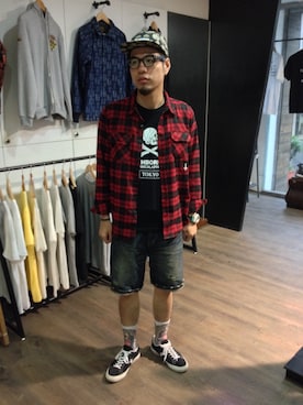 「PROVIDERのアイテム（パンツ）」を使った、Andrew Wu 吳廣仲さん（メンズ・175cm）の春コーディネート