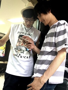 「GOKOのアイテム（タンクトップ、ホワイト系）」を使った、萩原佑哉 さん（メンズ）の夏コーディネート