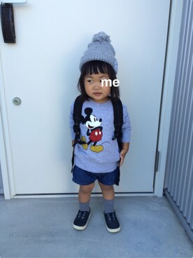 「abcd（ナシ）のアイテム（スウェット）」を使った、memetaroさん（キッズ・90cm）の秋コーディネート