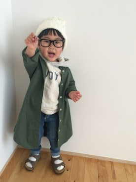 「アイテム（シャツワンピース）」を使った、memetaroさん（キッズ・90cm）の春コーディネート