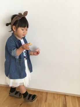 「アイテム（シャツワンピース）」を使った、memetaroさん（キッズ・90cm）の春コーディネート