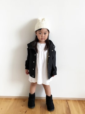 「ケーブルニット」｜「アイテム（マウンテンパーカー）」を使った、memetaroさん（キッズ・90cm）の秋コーディネート