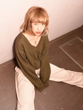 「khaki」｜「アイテム（スウェット）」を使った、asaliさん（レディース・156cm）の秋コーディネート