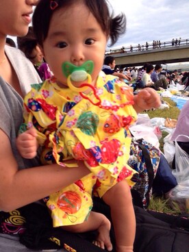 「西松屋」｜「アイテム（浴衣）」を使った、羽深 涼子さん（キッズ・70cm）の夏コーディネート