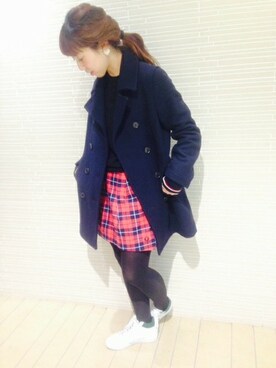 「ネイビーコーデ」｜「アイテム（ピーコート）」を使った、tomomiさん（レディース・153cm）の秋コーディネート