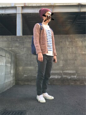 「白いスニーカー」｜「アイテム（ニットキャップ/ビーニー）」を使った、マービーさん（メンズ・167cm）の春コーディネート