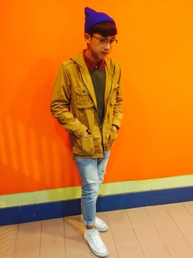 「PAZZO」｜「アイテム（帽子）」を使った、アキラさん（メンズ・173cm）の春コーディネート