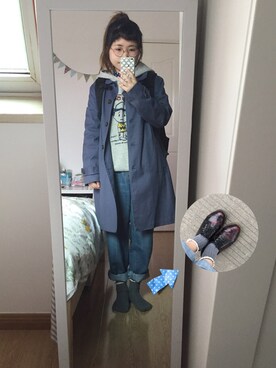 「w closet」｜「アイテム（ピーコート）」を使った、juneさん（レディース・154cm）の春コーディネート