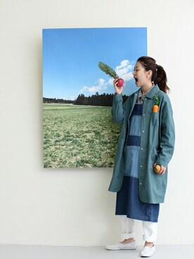 「エプロンワンピース」｜「アイテム（その他アウター）」を使った、Aさん（レディース・158cm）の冬コーディネート