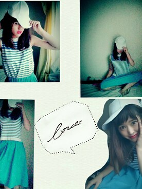 「EMODA（エモダ）のアイテム（帽子、ホワイト系）」を使った、mi.asaさん（レディース・163cm）の秋コーディネート