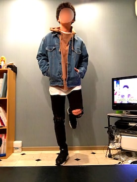 「LEGENDA（レジェンダ）のGRIM REAPER オーバーサイズヴィンテージデニムジャケット（デニムジャケット、ブルー系）」を使った、2424さん（メンズ・176cm）の秋コーディネート