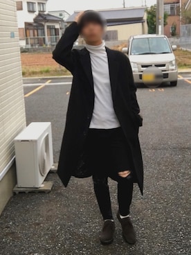 「UNIQLO（ユニクロ）のMEN ソフトタッチタートルネックT（長袖）（Tシャツ/カットソー、ホワイト系）」を使った、2424さん（メンズ・176cm）の秋コーディネート