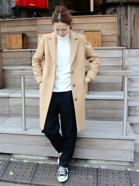 「アイテム（チェスターコート、イエロー系）」を使った、haruさん（レディース・163cm）の冬コーディネート