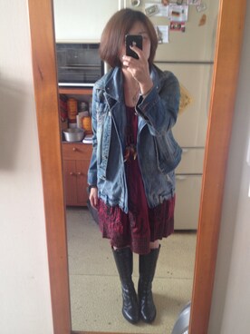 「アイテム（チュニック、レッド系）」を使った、培333さん（レディース・153cm）の秋コーディネート