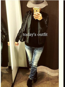 「ハットコーデ」｜「アイテム（ライダースジャケット）」を使った、renaconaさん（レディース・155cm）の春コーディネート