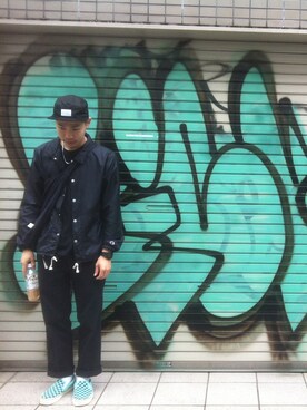 「VANS（バンズ）のVANS SLIPON（スニーカー、グリーン系）」を使った、Takuya"KWC"Kawachiさん（メンズ・169cm）の秋コーディネート