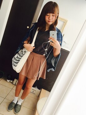 「キュロット」｜「アイテム（デニムジャケット）」を使った、maさん（レディース・154cm）の秋コーディネート