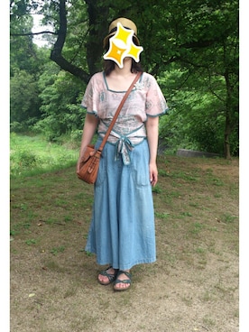 「デニムガウチョ」｜亀子さん（レディース・162cm）の夏コーディネート